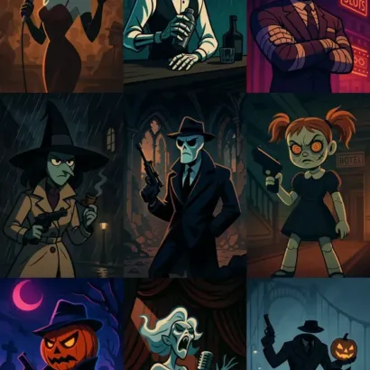 Halloween Noir Cartoon Scenes