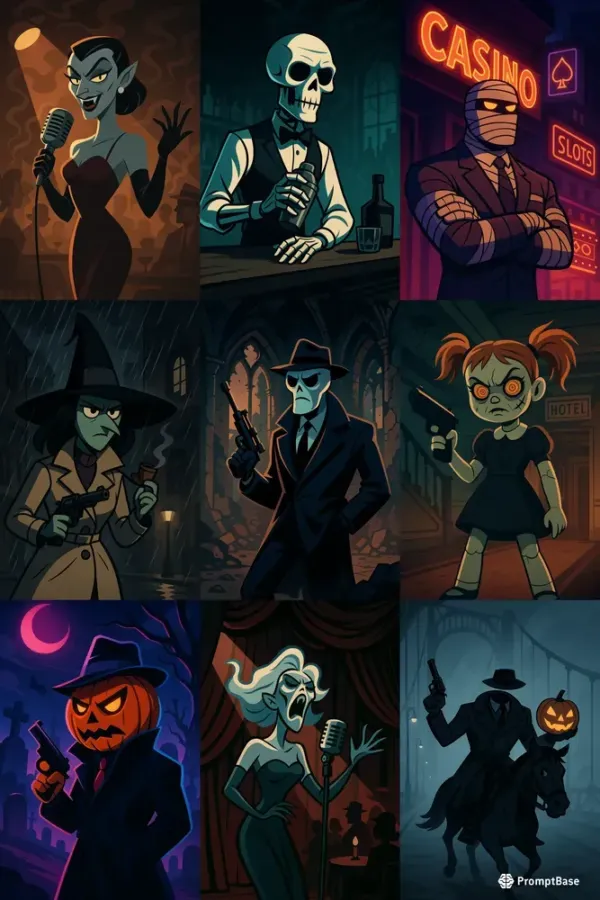 Halloween Noir Cartoon Scenes