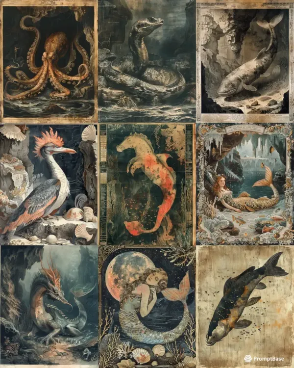Antique Illustrations Myths Of The Deep Antique Illustrations Myths Of The Deep midjourney prompt mini thumbnail