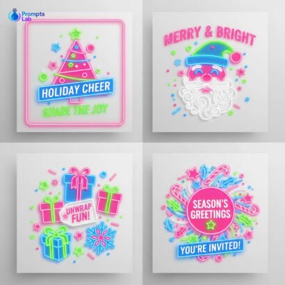 Christmas Social Ads Builder – 25 Premium High-Value Prompts (Neon Playful Edition)